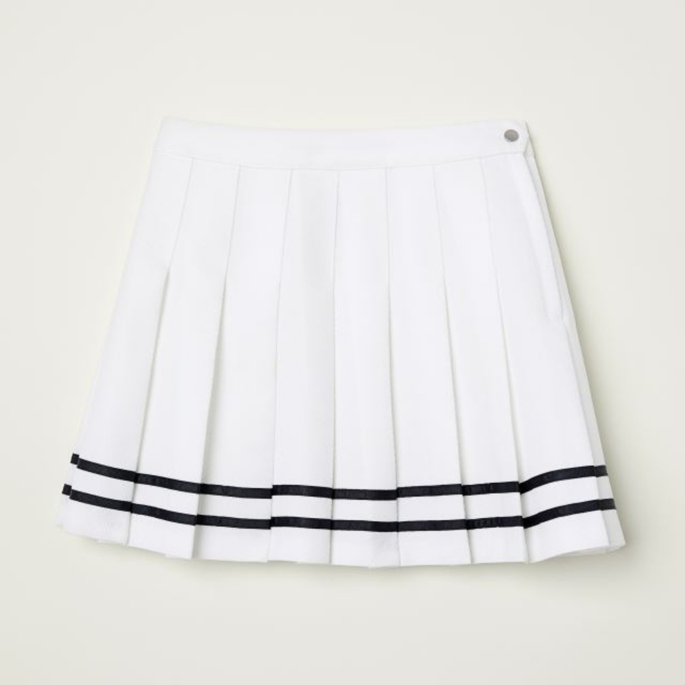 H&M White Pleated Mini Skirt with Black Stripe Detail